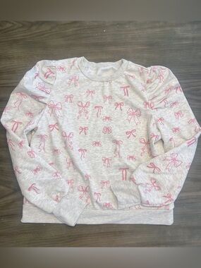 NEW Puffed-Sleeve Bow Sweatshirt in Grey/Pink